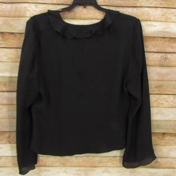 Ann Taylor Black Split Front Tie Collar Silk Cover M - Picture 10 of 15